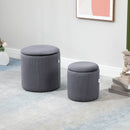 Grey Fabric Storage Ottomans Set of 2 with Removable Lid