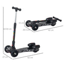Black Kids 3-Wheel Scooter with Adjustable Height and Engine-Look Water Spray