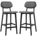 Dark Grey Faux Leather Bar Stools Set of 2 with Backs and Wooden Legs