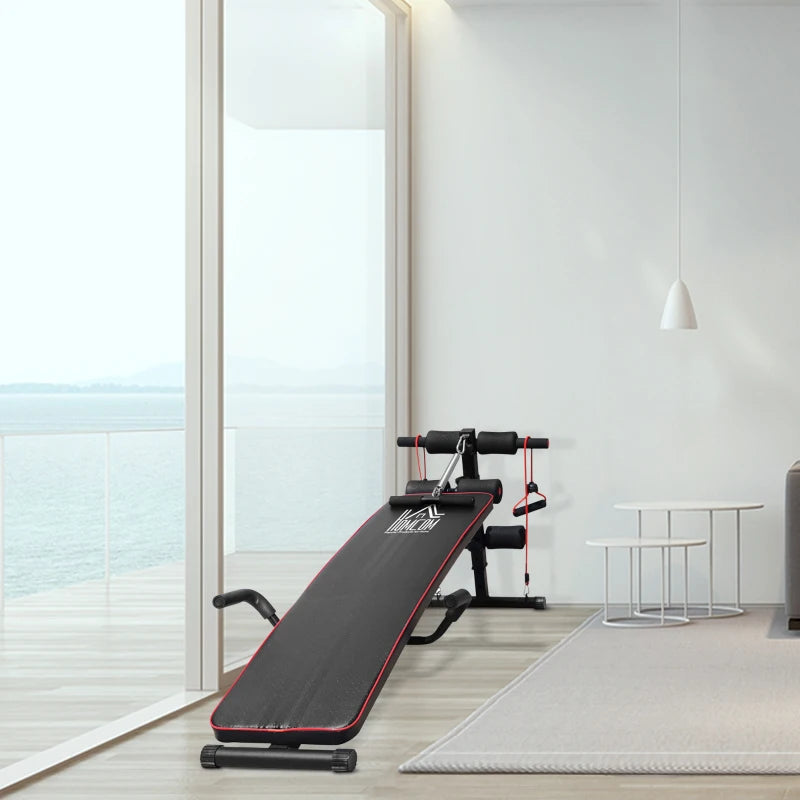 Black Adjustable Sit Up Bench with Thigh Support for Home Gym