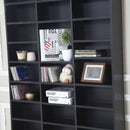 Black Wooden Media Storage Shelf with 10 Adjustable Shelves