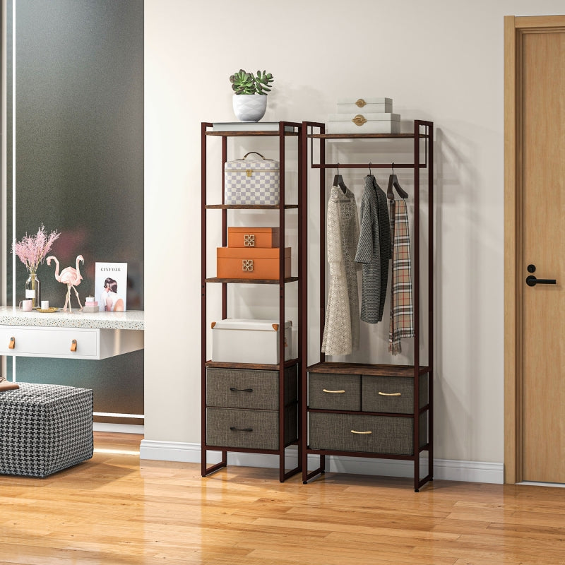 Black Four-Tier Industrial Display Shelf with Drawers