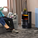 Black Freestanding Electric Fireplace with Log Burner Effect