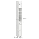 White 180cm Tall Slim Bathroom Storage Cabinet with Shelves