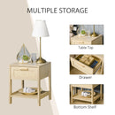 Rattan Drawer Nightstand with Storage Shelf - White