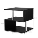 Black Wooden S-Shaped Coffee Table with 2-Tier Storage Shelves