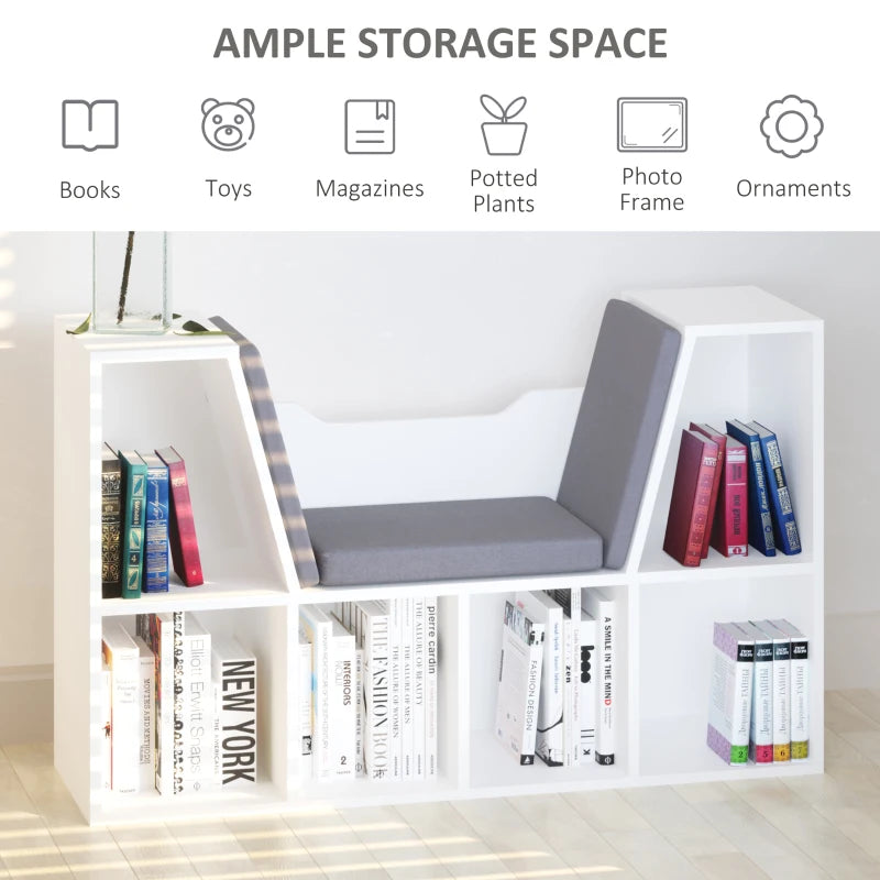 White Cushioned Reading Seat Bookcase Shelf