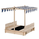 Blue & White Kids Wooden Sand Pit with Adjustable Canopy