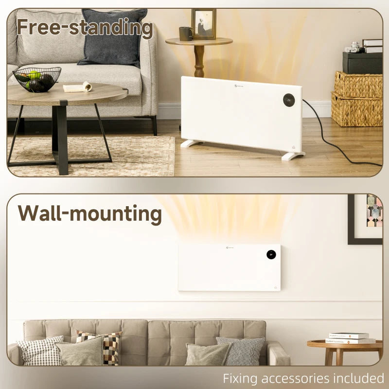 2000W White Electric Convector Heater - Adjustable Thermostat, Timer