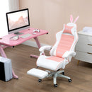 Pink Racing Gaming Chair with Rabbit Ears, Footrest, Headrest & Lumbar Support