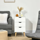 White 3-Drawer Bedside Cabinet with Wood Legs