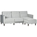 Light Grey L-Shaped Sofa Bed Set with 3-Seater Sofa and Footstool