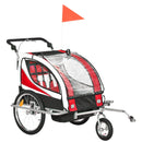 Red Child Bike Trailer for 2 Kids with 360° Rotatable Design
