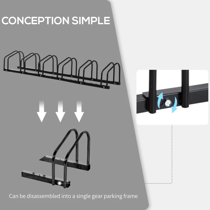 Black Bike Parking Rack for Floor or Wall Mount - 6 Racks, 179L x 33W x 27H