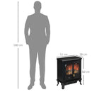 Black Electric Fireplace Stove Heater with LED Flame Effect, Double Door, Portable & Safe