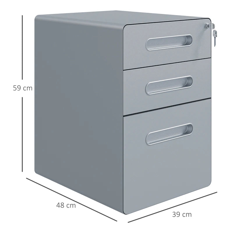 Steel 3-Drawer Rolling Filing Cabinet for A4, Letter, Legal Files - Black