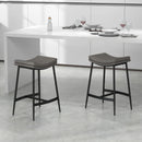 Grey Microfibre Upholstered Bar Stools Set of 2 with Curved Seat and Steel Frame