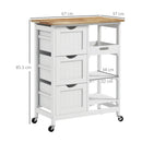 White Rolling Kitchen Island Cart with Shelves & Drawers