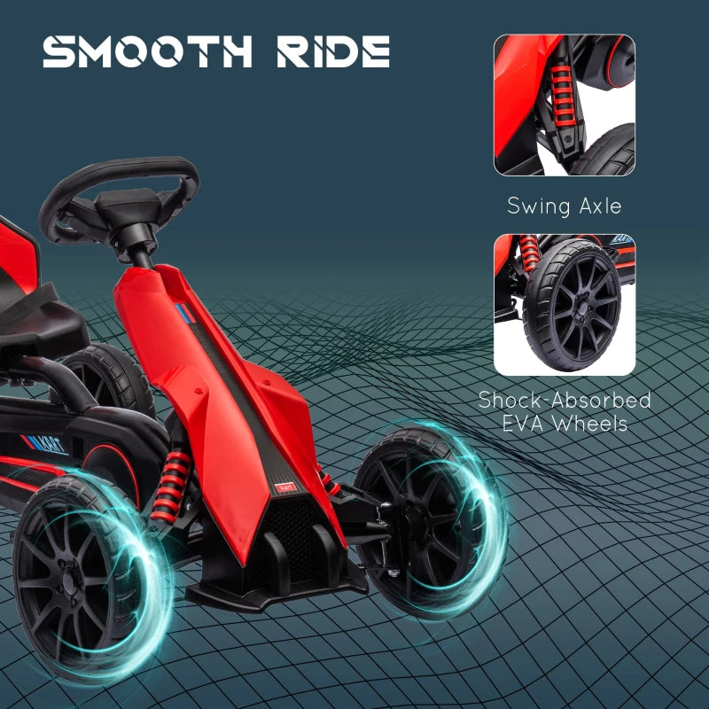 Red Kids Pedal Go Kart with Adjustable Seat and Handbrake