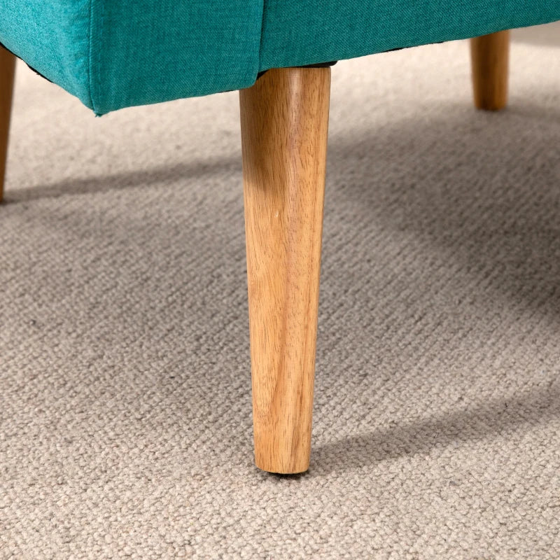 Teal Linen Armchair with Wooden Frame