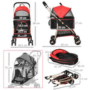 Red Pet Stroller with Rain Cover, 3-in-1 Cat Dog Pushchair