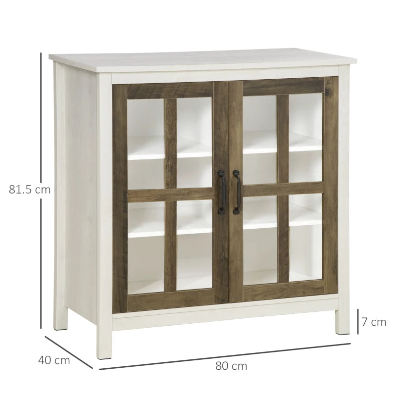 Distressed White Glass Door Storage Cabinet