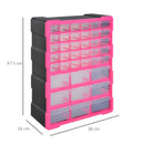 39-Drawer Rose Red Plastic Storage Cabinet, 38x16x47.5 cm