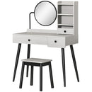 Grey Vanity Dressing Table Set with Mirror, Stool, 3 Drawers & Shelves