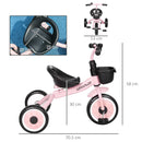 Kids Pink Trike with Adjustable Seat, Basket & Bell - Ages 2-5