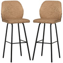 Light Brown Linen Upholstered Bar Stools Set of 2 with Backs