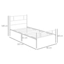 Metal Single Bed Frame with Headboard, Footboard, and Storage - Black