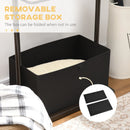 Dark Walnut Bamboo Coat Stand with Shelves and Fabric Storage Box