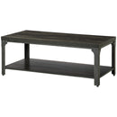 Rustic Dark Walnut Coffee Table with Storage Shelf and Steel Frame