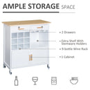 Rolling Kitchen Cart Sideboard Island - White Portable Storage Cabinet with Wine Racks