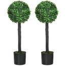 Set of 2 Green Artificial Boxwood Ball Trees in Pot for Home Decor, 20x20x60cm