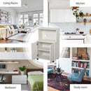 White Kitchen Microwave Cart with Cabinet and Locking Wheels