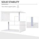 White Wooden S-Shaped Coffee Table with 2-Tier Storage Shelves