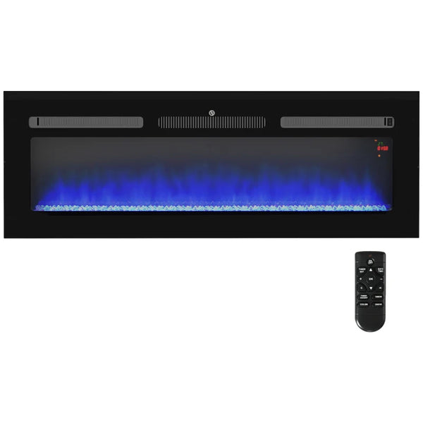 Black 127cm Electric Fireplace, 2000W Wall Mounted Fire with Remote Control