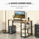 Rustic Brown L-Shaped Corner Desk with Bookshelf - Home Office Workstation