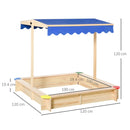 Kids Square Wooden Sand Pit with Canopy Bench Seat - Blue
