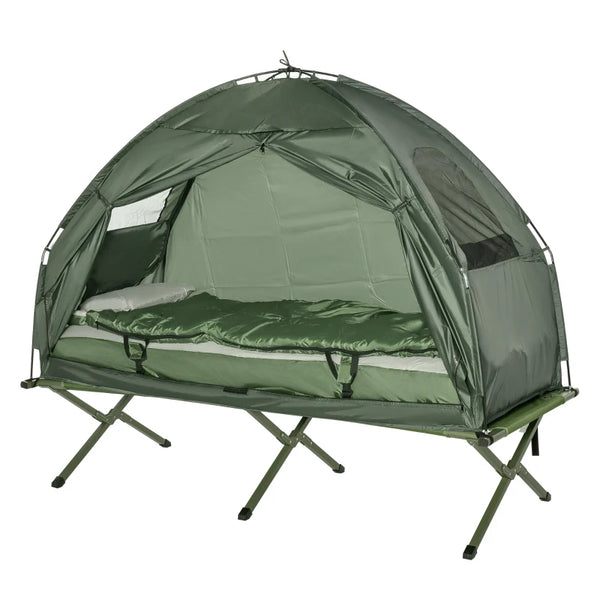 Portable Camping Bed Set with Sleeping Bag and Air Mattress - Blue