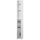 Grey Tall Bathroom Storage Cabinet with Open Shelves and Cupboards