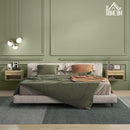 Wood-Effect Rattan Panel Bedside Tables Set - 2 Pack, Brown