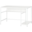White Home Office Desk with Storage, 120 x 60cm, 2 Shelves, Steel Frame