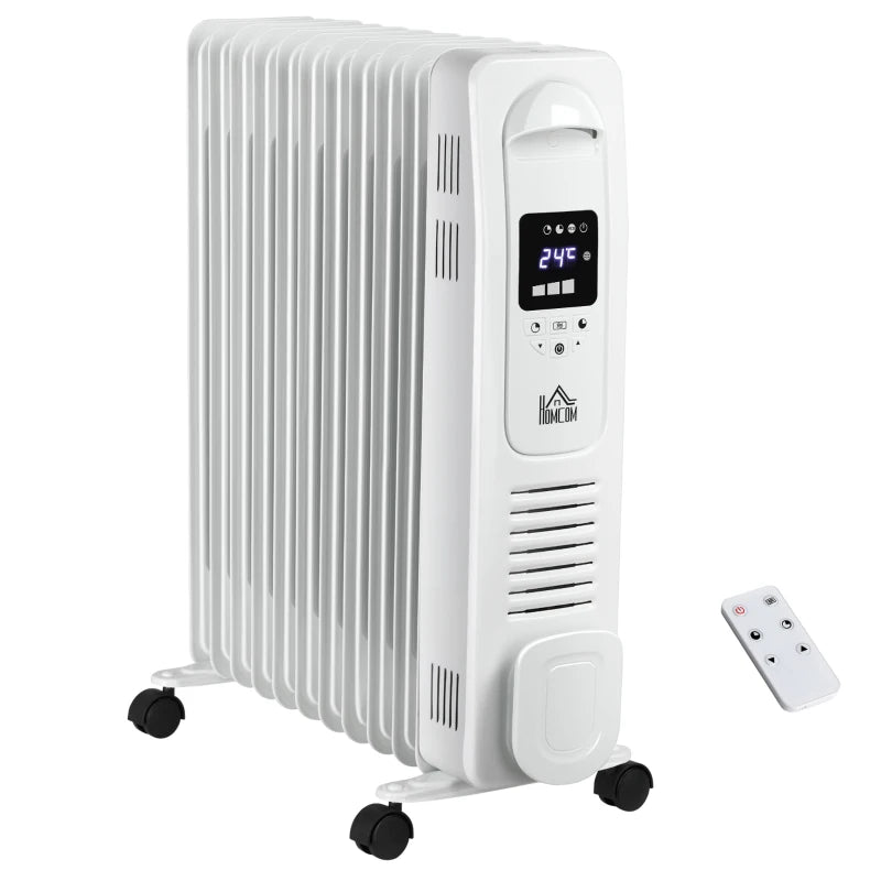 White 2500W Digital Oil Filled Radiator Heater with Timer & Remote