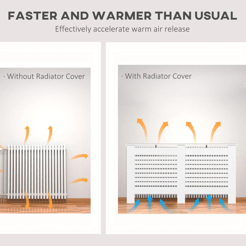 White Modern Radiator Cover with Horizontal Slats, 152 x 19 x 81 cm