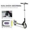 White Height-Adjustable Folding Urban Scooter with Rear Brake & Shock Absorption System