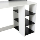 Modern Black and White Computer Desk with Drawers and Storage Shelves