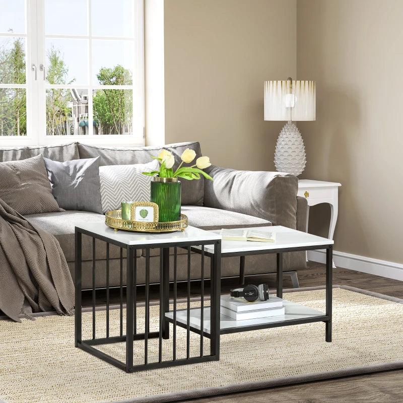 Modern Marble-Effect Nesting Coffee Tables, Set of 2, White & Black
