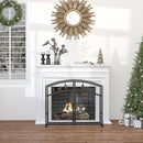 Black Metal Mesh Fire Guard with Double Doors and Tree Decoration